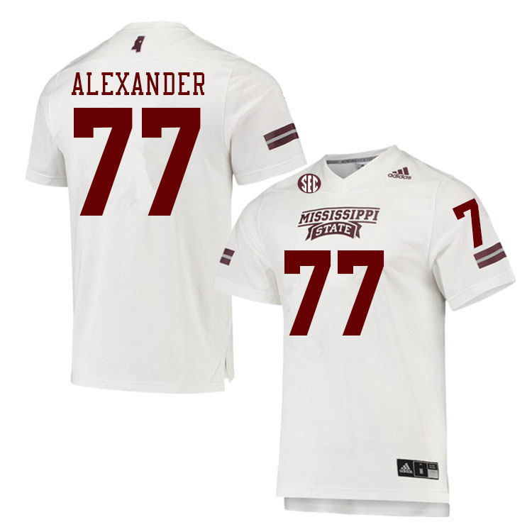 Men #77 Zay Alexander Mississippi State Bulldogs College Football Jerseys Stitched Sale-White - Click Image to Close